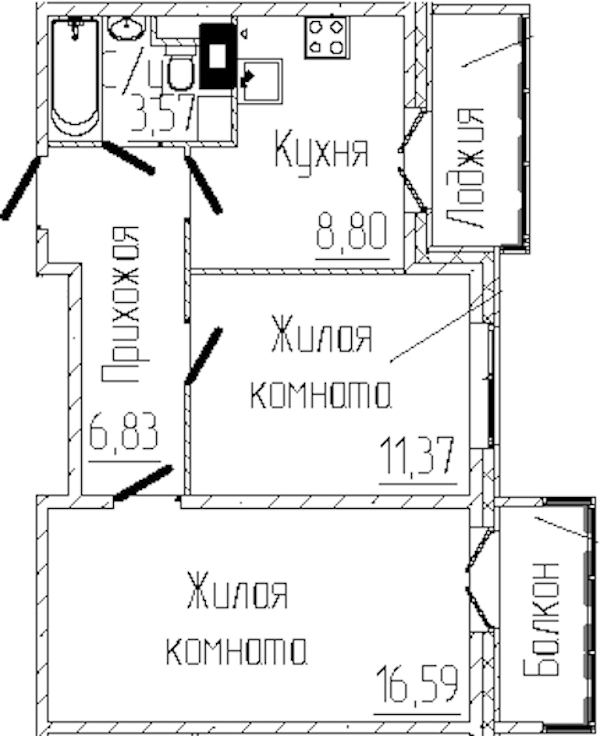 2-комнатная квартира 50.06 м², 5/8 эт., ЖК «SERTOLOVO PARK»